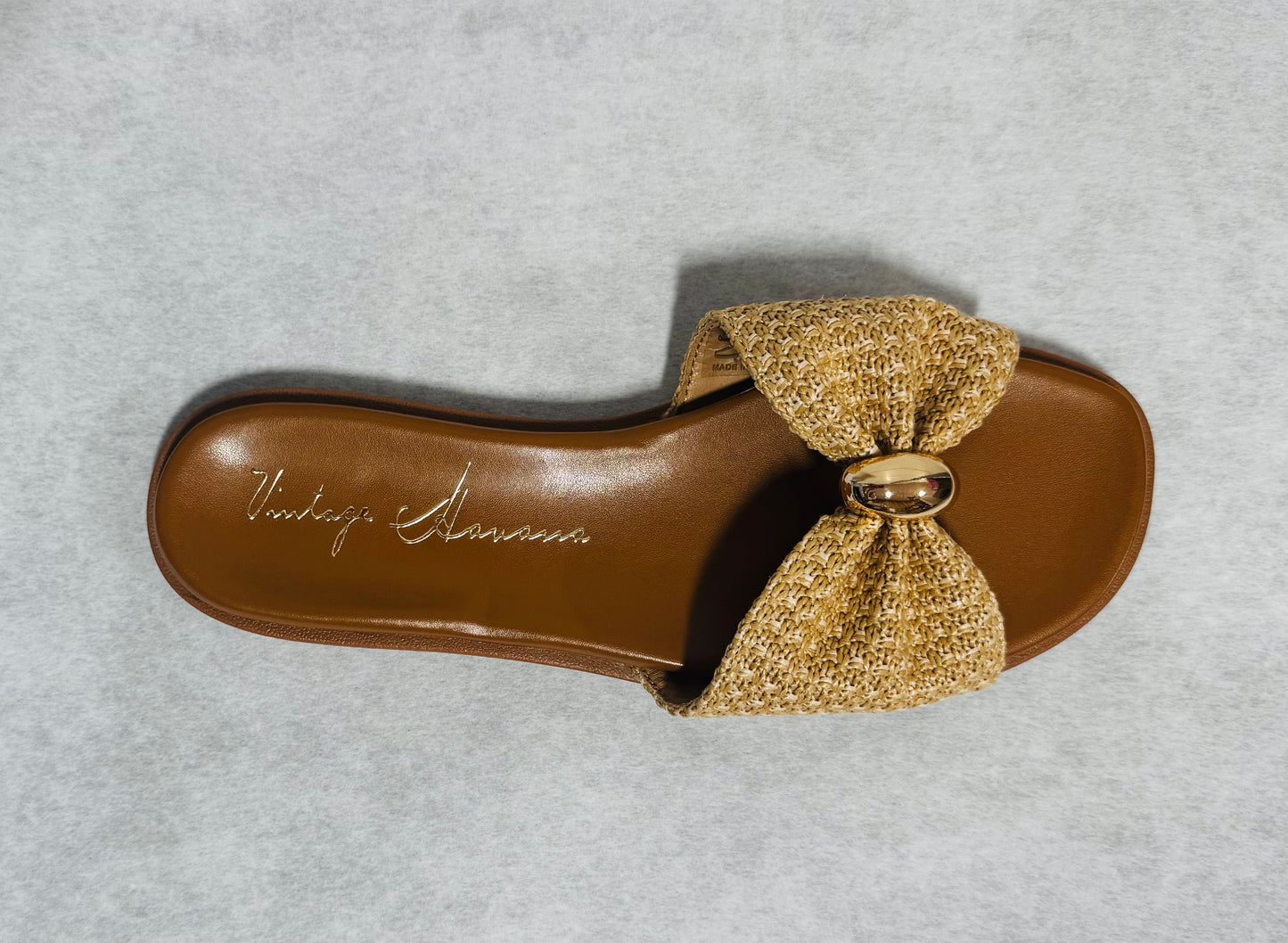 Knot Woven Natural Beige Slide Vintage Havana