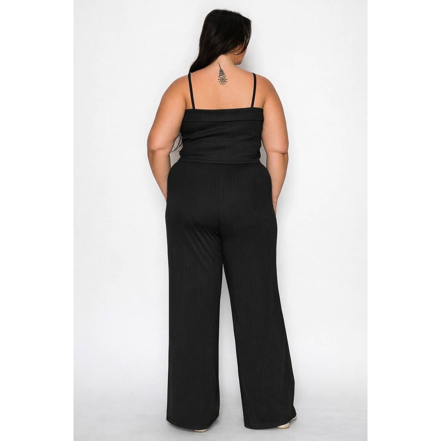 PLUS SIZE CROP TANK AND ELASTIC WAIST WIDE LEG PANTS MATCHIN