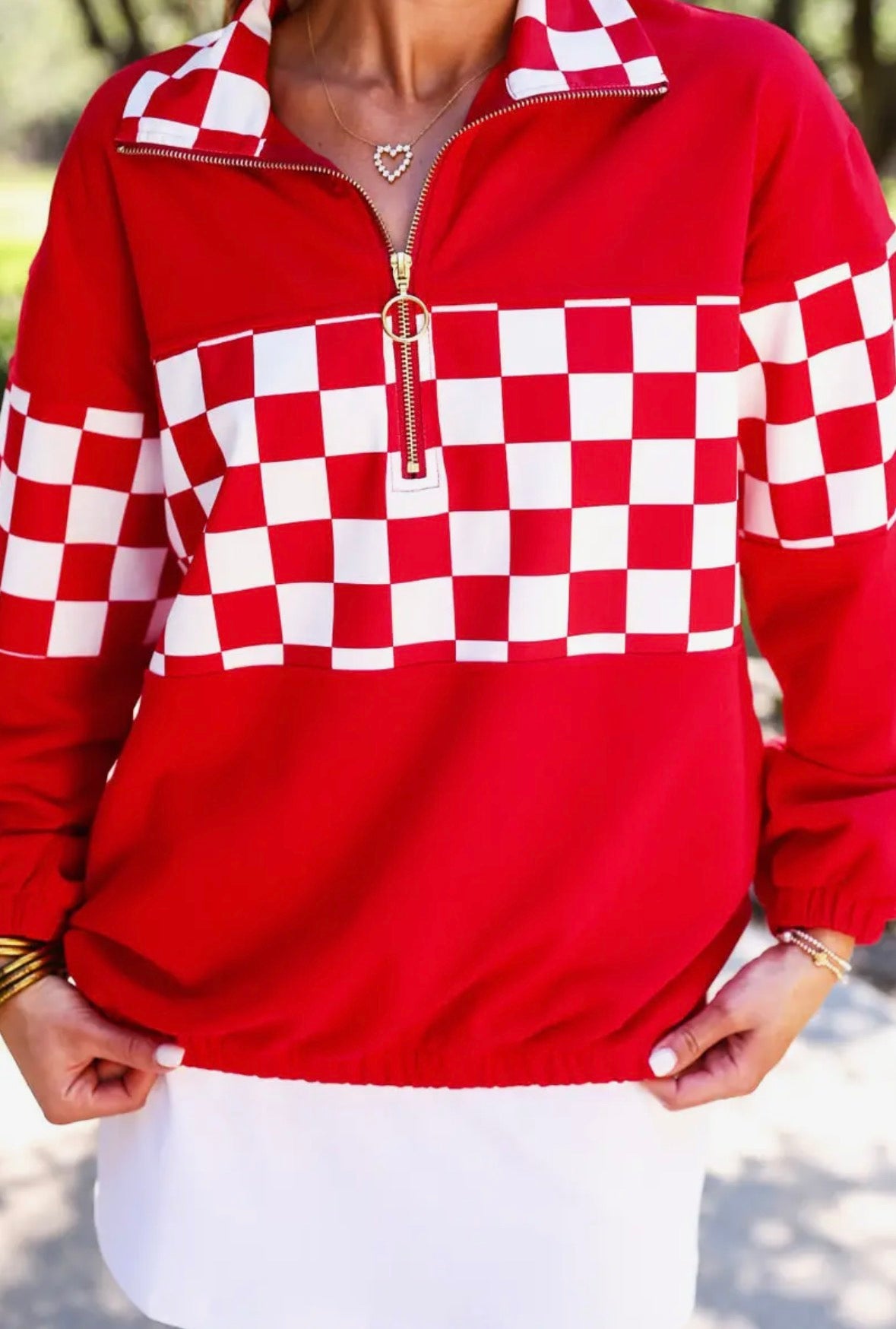 Red End Zone Checkered Pullover