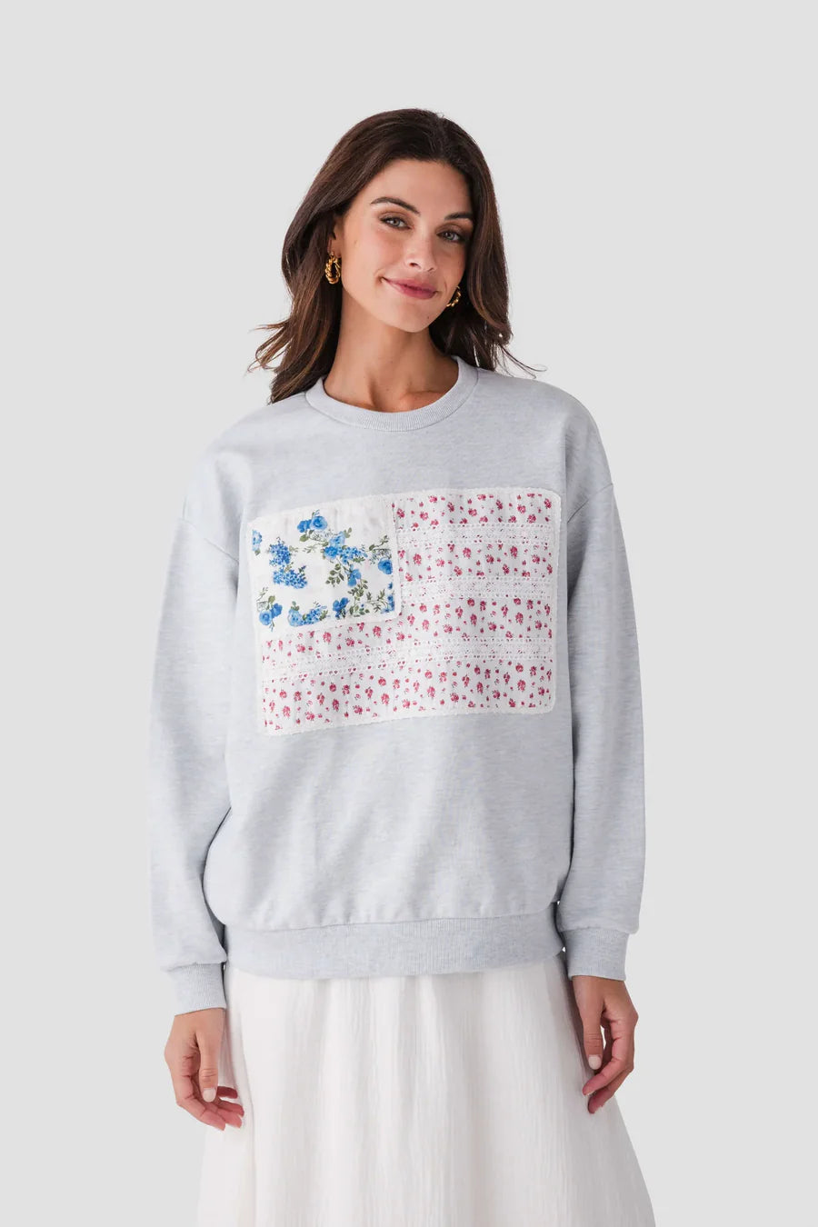 Ash Grey American Flag Appliqué