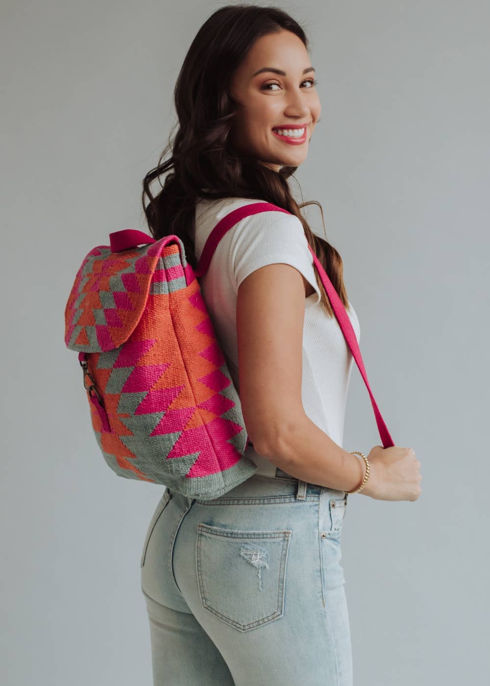 Orange, Pink & Slate Aztec Backpack