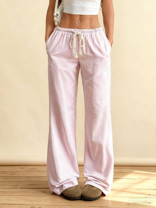 Summer Striped Wide Leg Drawstring Pants_CWBLP01181
