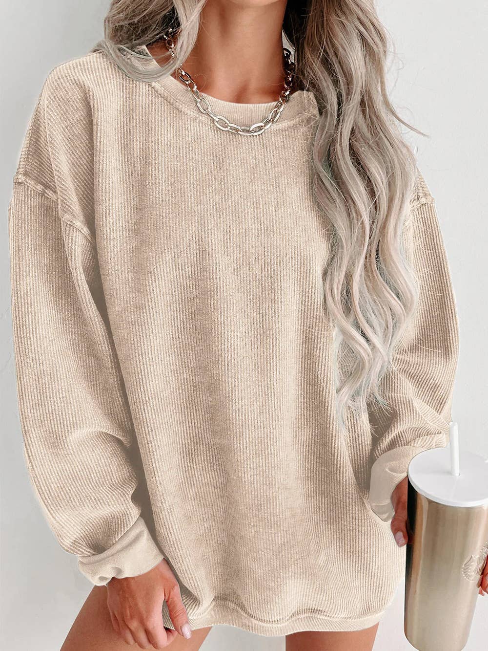 Minimalist Long Sleeve Cozy Knit Sweatshirt