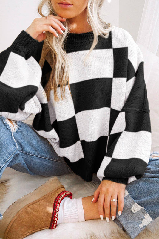 Checkered Bishop Sleeve Sweater (S-XL)