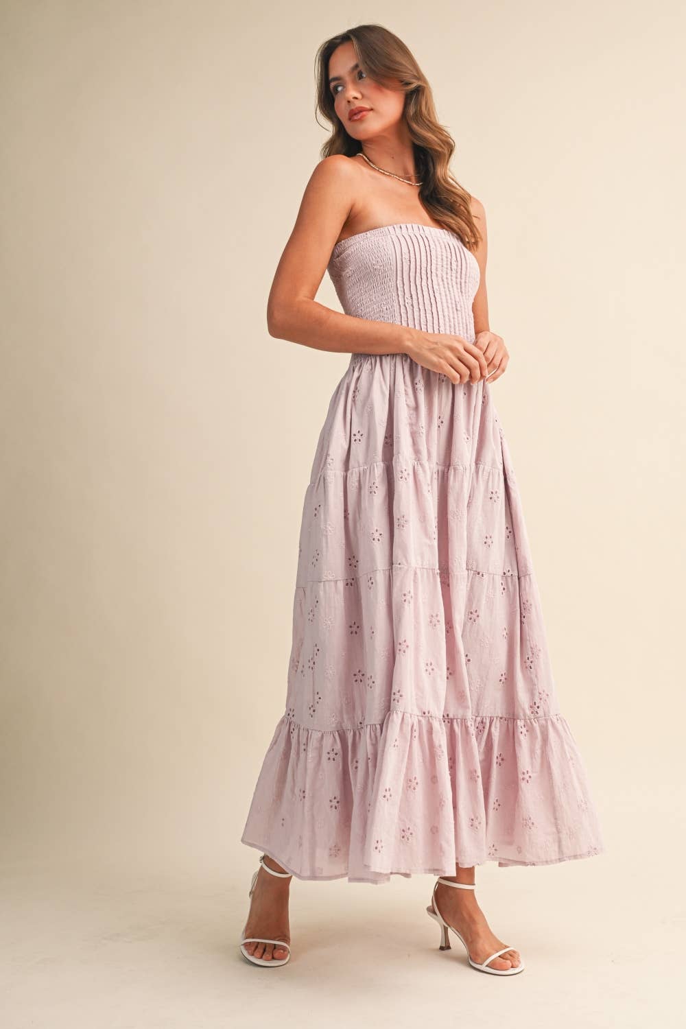 ID9542 PLEATED DETAIL LAYERED MIDI DRESS