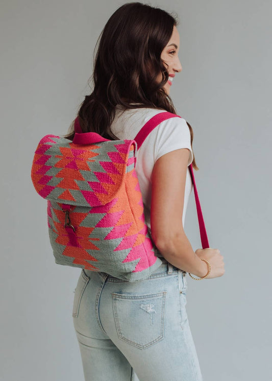 Orange, Pink & Slate Aztec Backpack