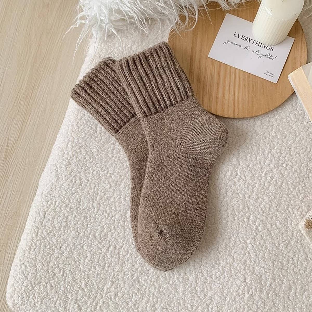 Brown Thick Crew Socks Women Winter Warm Cozy_CWMS02814