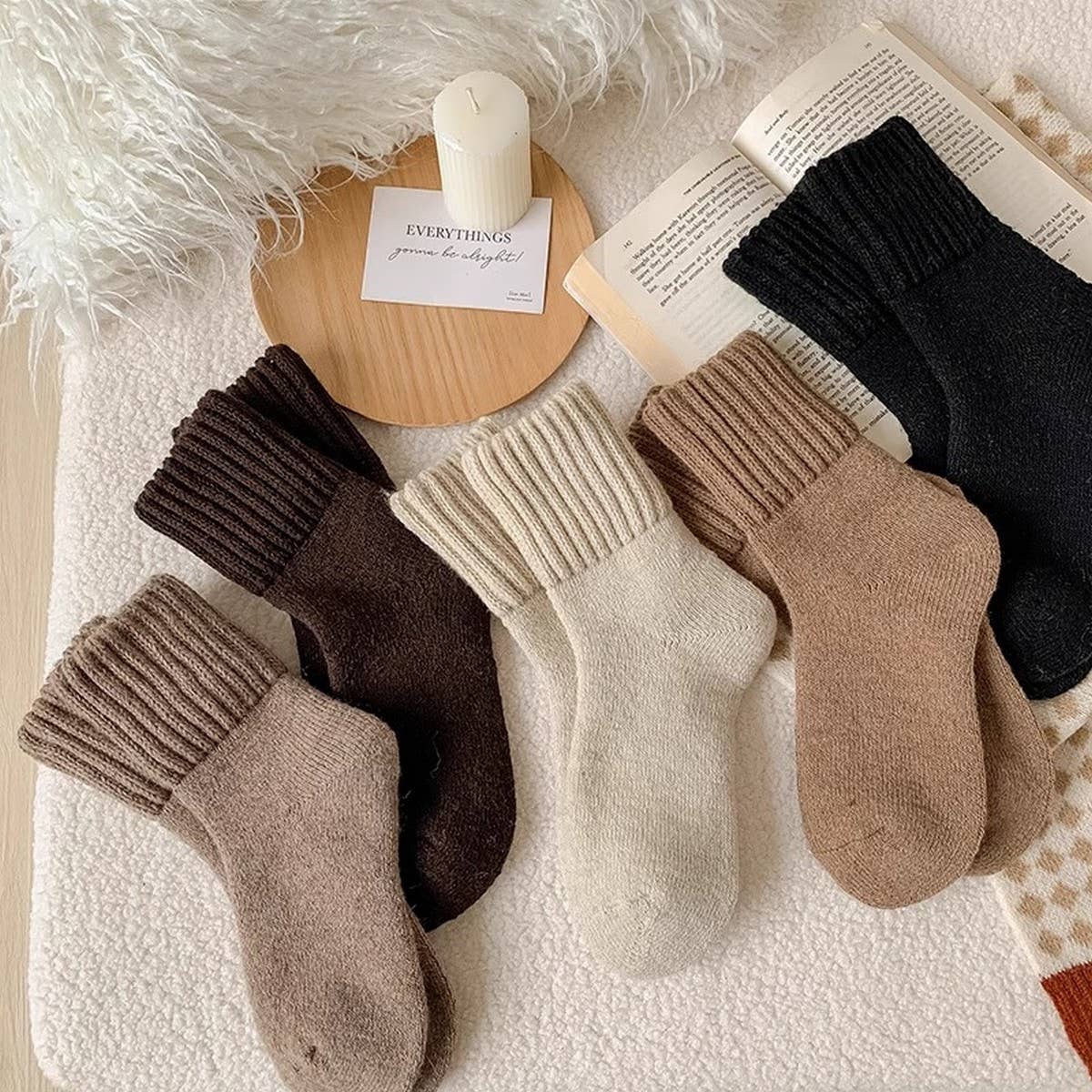 Brown Thick Crew Socks Women Winter Warm Cozy_CWMS02814
