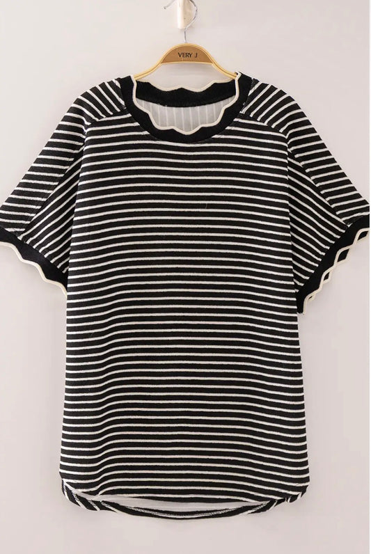Scallop Trim Stripe Top