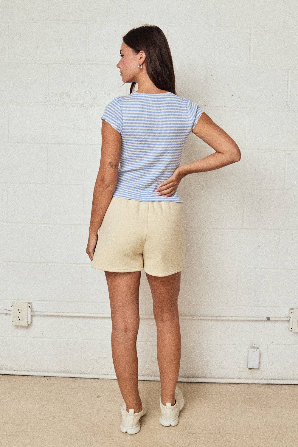 PT19580 - Striped Ribbed Button Front Top
