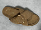 Taupe buckle criss cross sandal