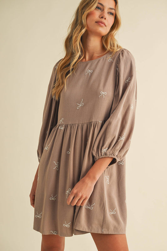 ID9106-A FLORAL GAUZE PUFF SLEEVES BABYDOLL MINI DRESS