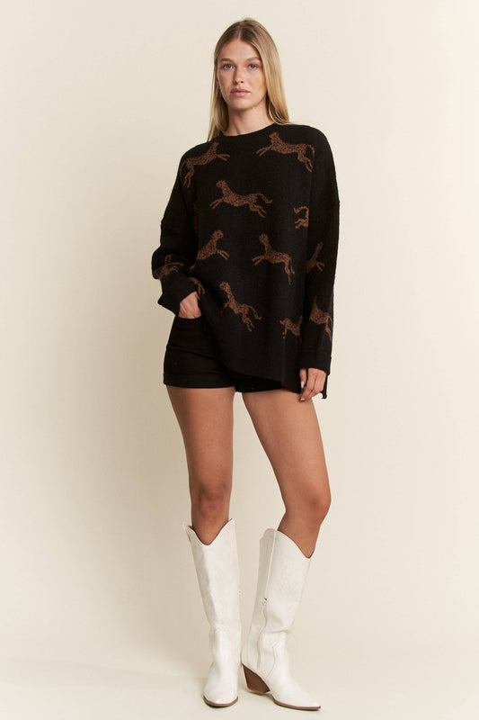 CHEETAH DESIGN KNIT SWEATER