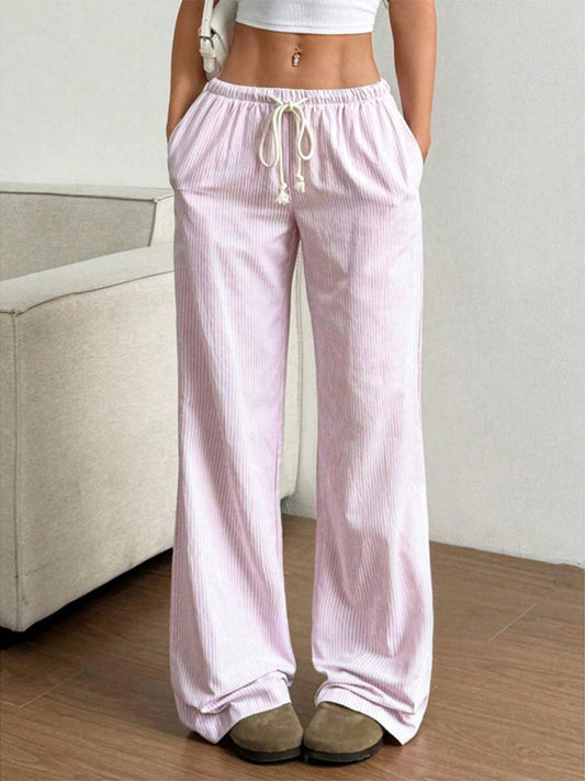 Summer Striped Wide Leg Drawstring Pants_CWBLP01181