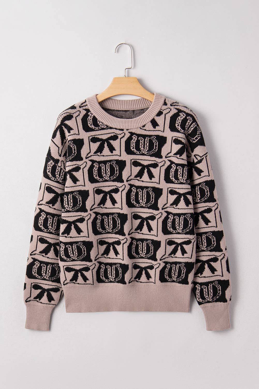 Bows Horseshoes Pattern Western Plus Size Sweater (S-4X)