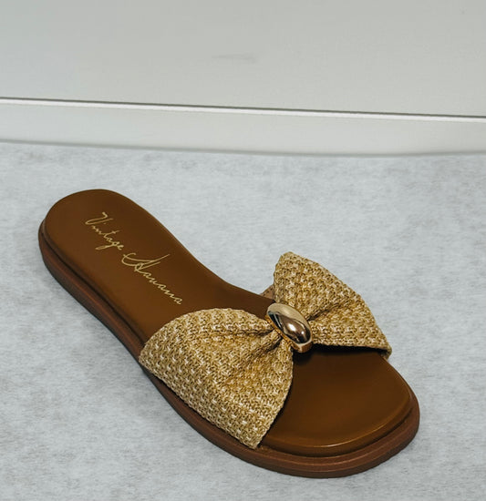 Knot Woven Natural Beige Slide Vintage Havana