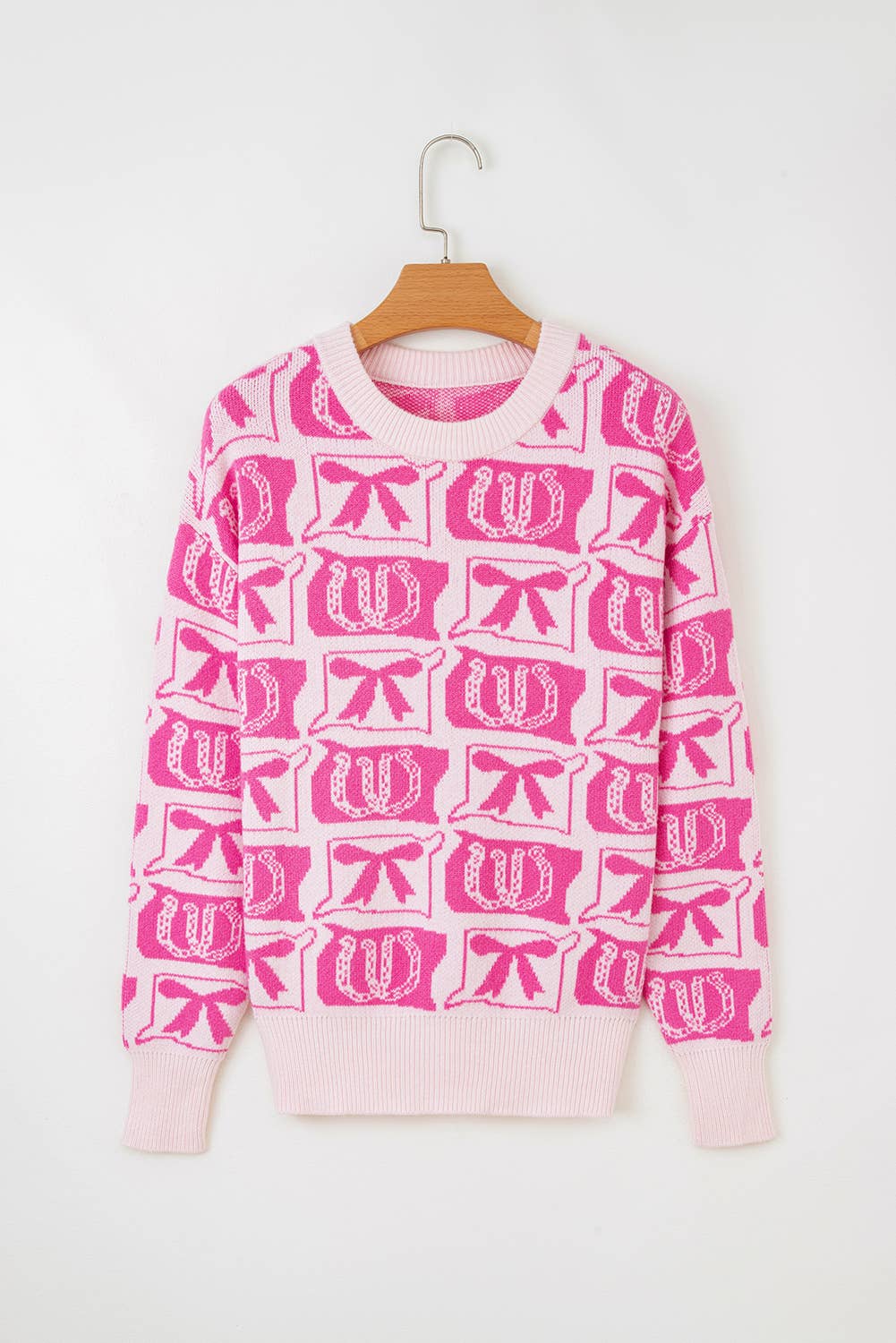 Bows Horseshoes Pattern Western Plus Size Sweater (S-4X)