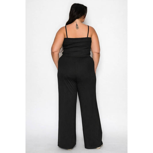 PLUS SIZE CROP TANK AND ELASTIC WAIST WIDE LEG PANTS MATCHIN