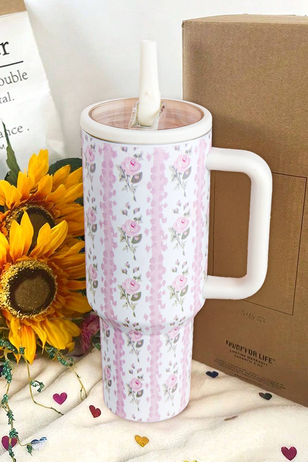 Sweet Floral Print Straw Insert Thermo Tumbler Cup 40oz – Swanky Grace ...