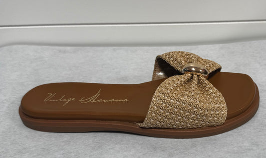 Knot Woven Natural Beige Slide Vintage Havana