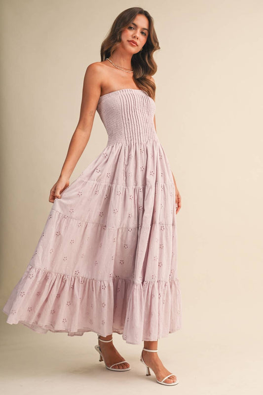 ID9542 PLEATED DETAIL LAYERED MIDI DRESS