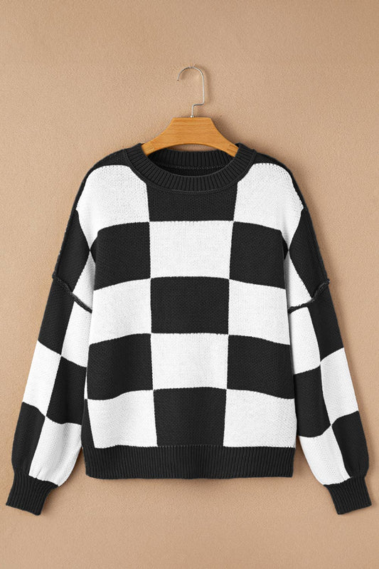 Checkered Bishop Sleeve Sweater (S-XL)