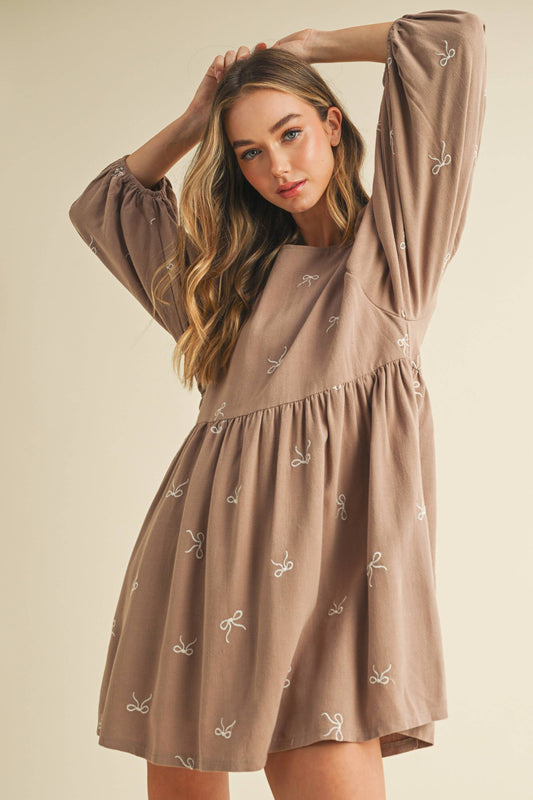 ID9106-A FLORAL GAUZE PUFF SLEEVES BABYDOLL MINI DRESS