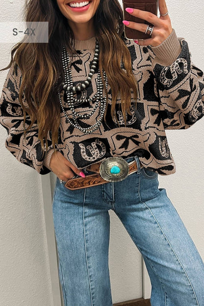 Bows Horseshoes Pattern Western Plus Size Sweater (S-4X)