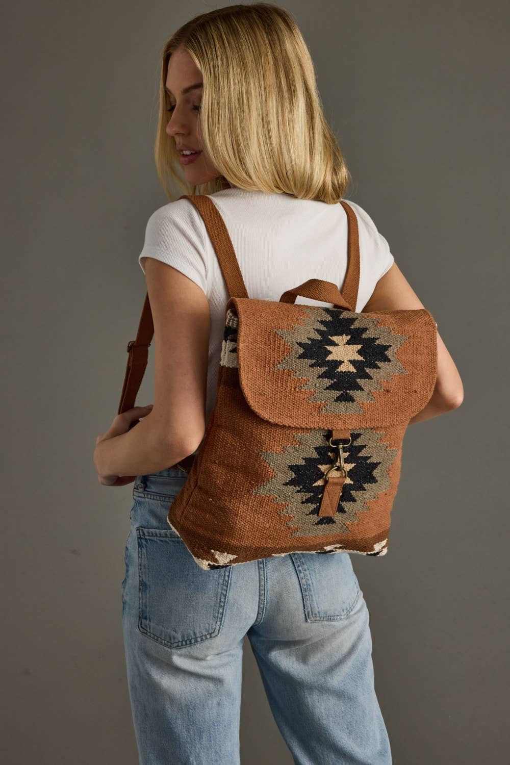 Rust, Olive & Cream Aztec Backpack