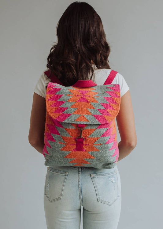Orange, Pink & Slate Aztec Backpack