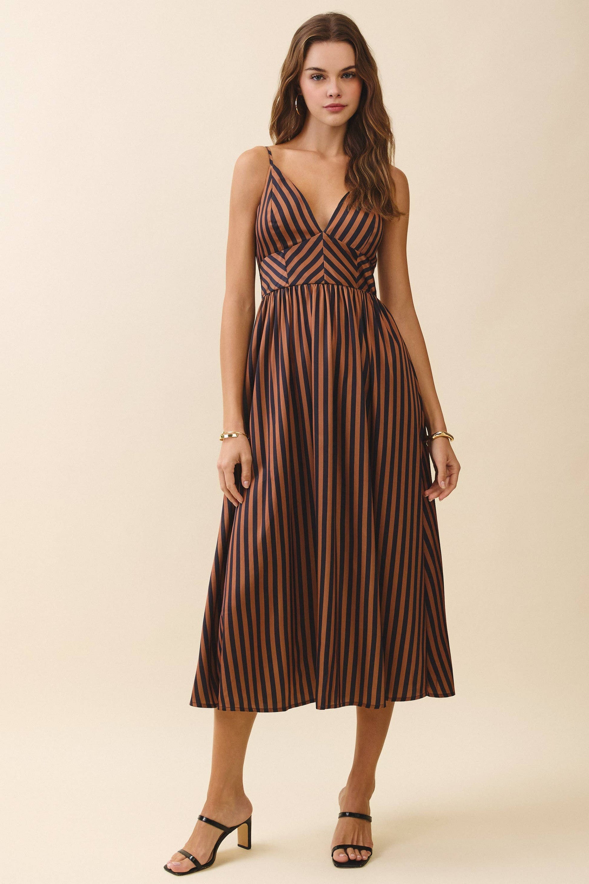 v back midi dress Sleeveless Mikado Fit And Flare Midi Dress With V-Back In Midnight