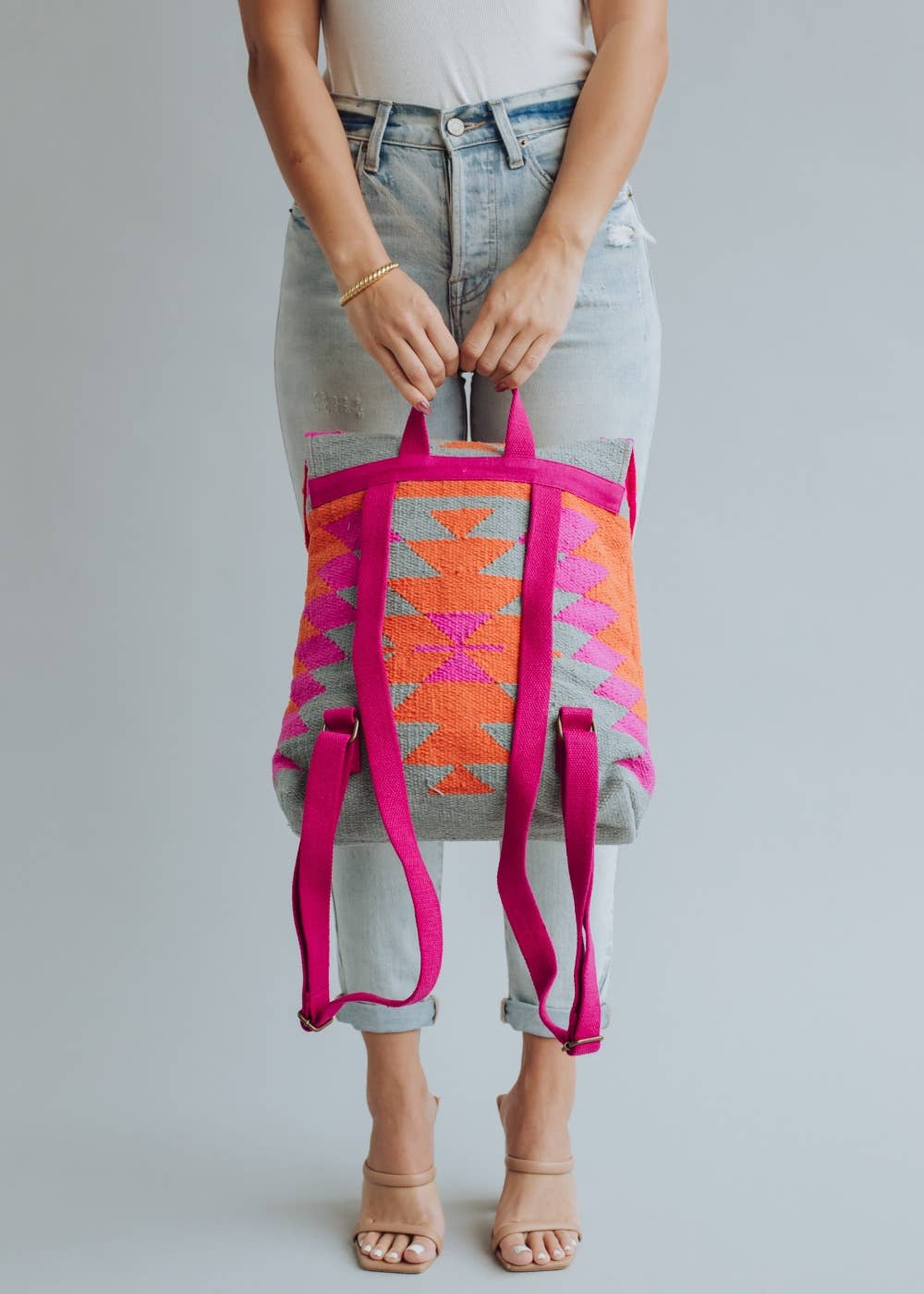 Orange, Pink & Slate Aztec Backpack