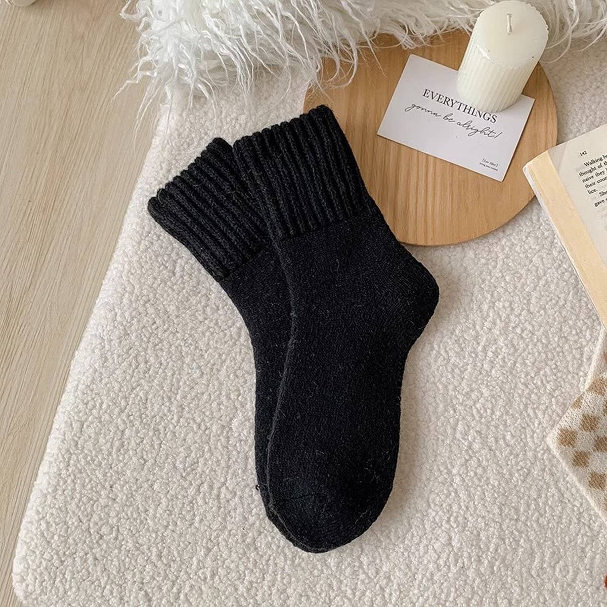 Brown Thick Crew Socks Women Winter Warm Cozy_CWMS02814