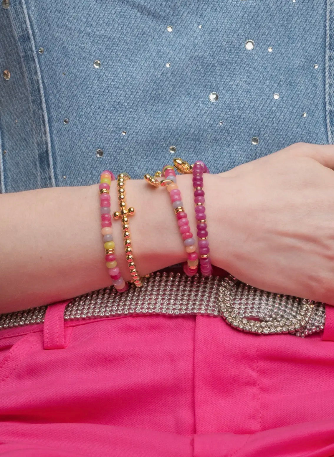 Gemstone Stretch Bead Bracelet Bold Multi