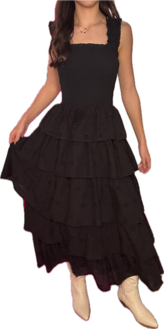 Floral Eyelet Ruffle Strap Smocked Top Ruffle Tiered Maxi Dress