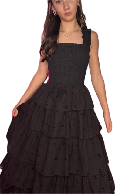 Floral Eyelet Ruffle Strap Smocked Top Ruffle Tiered Maxi Dress