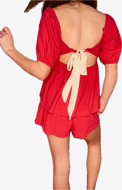 Linen Shorts Set -Red