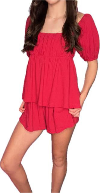 Linen Shorts Set -Red