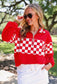 Red End Zone Checkered Pullover