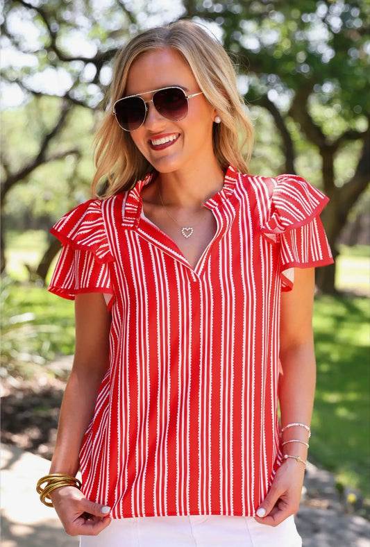 Layla Stripe Fluttered Sleeve