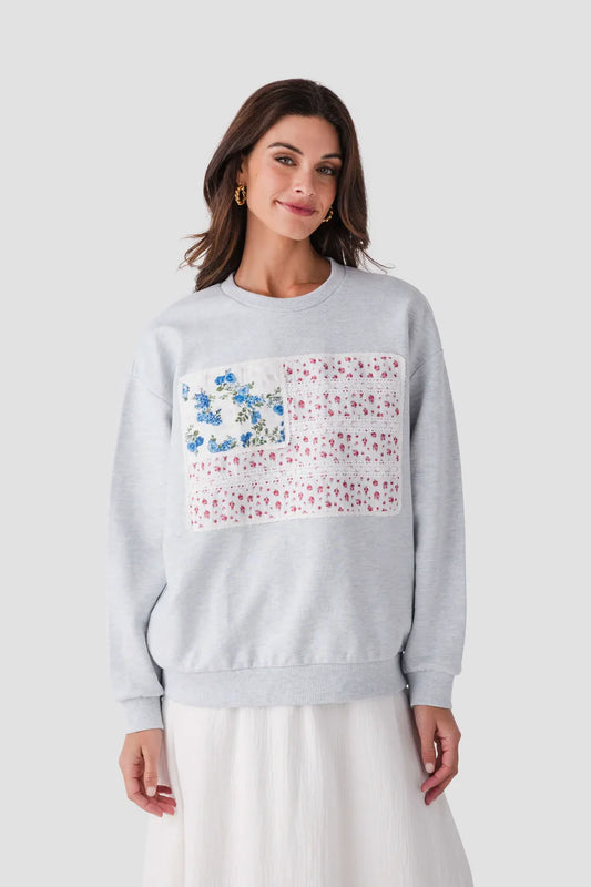 Ash Grey American Flag Appliqué