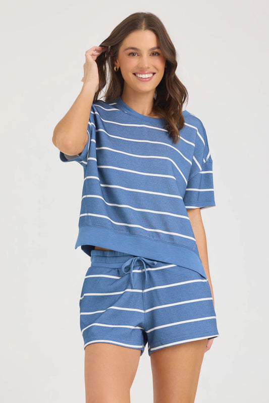 Blue Jean with ivory stripe shirt