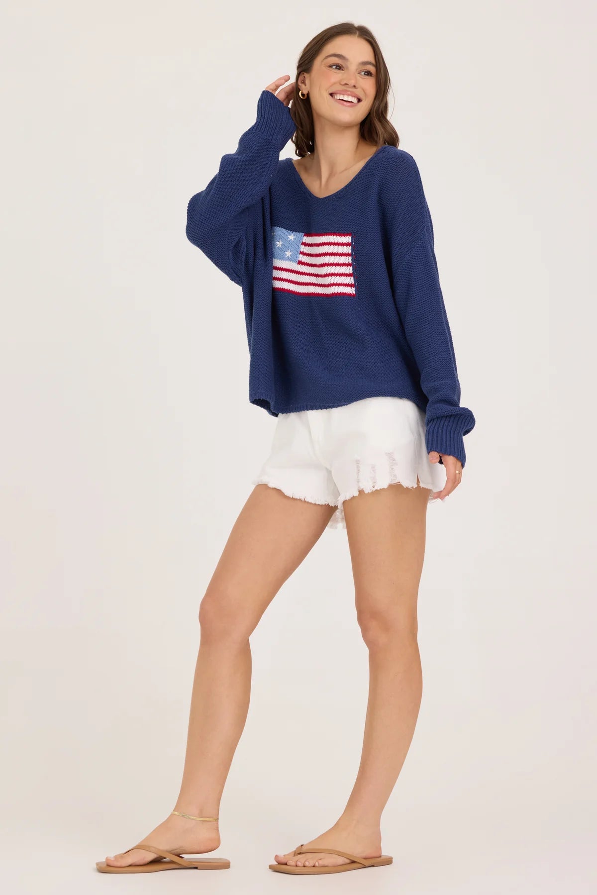 Navy American Flag Graphic Summer Sweater