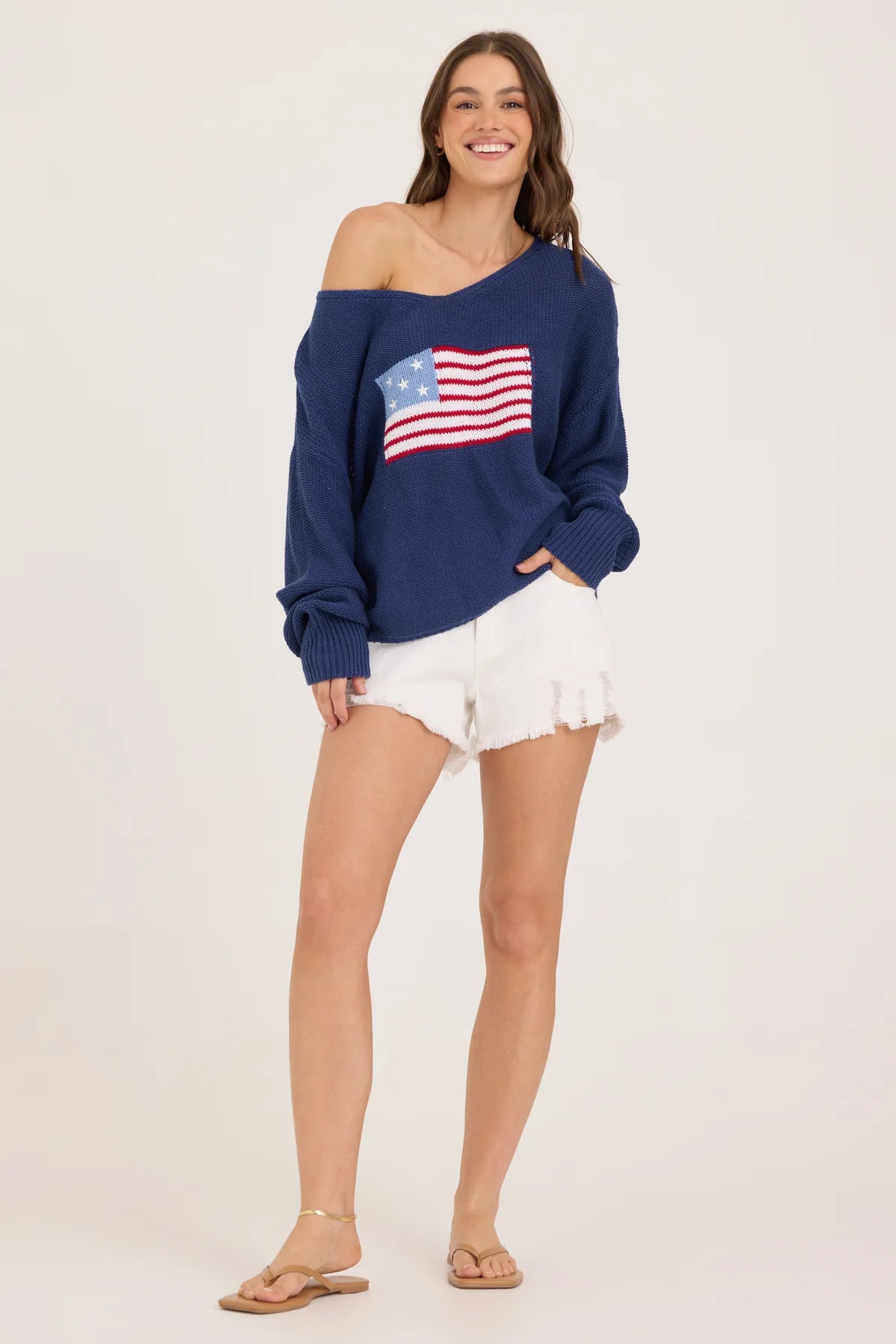 Navy American Flag Graphic Summer Sweater