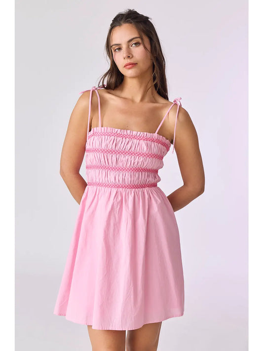 Hailey Smocked Tie Strap Mini Dress
