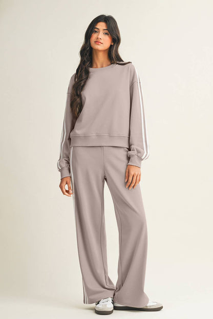LDC Striped Crewneck Pullover Sweatpants 2pcs Outfit