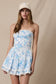 BLUE FLORAL TIERED LACE DOWN TUBE MINI DRESS
