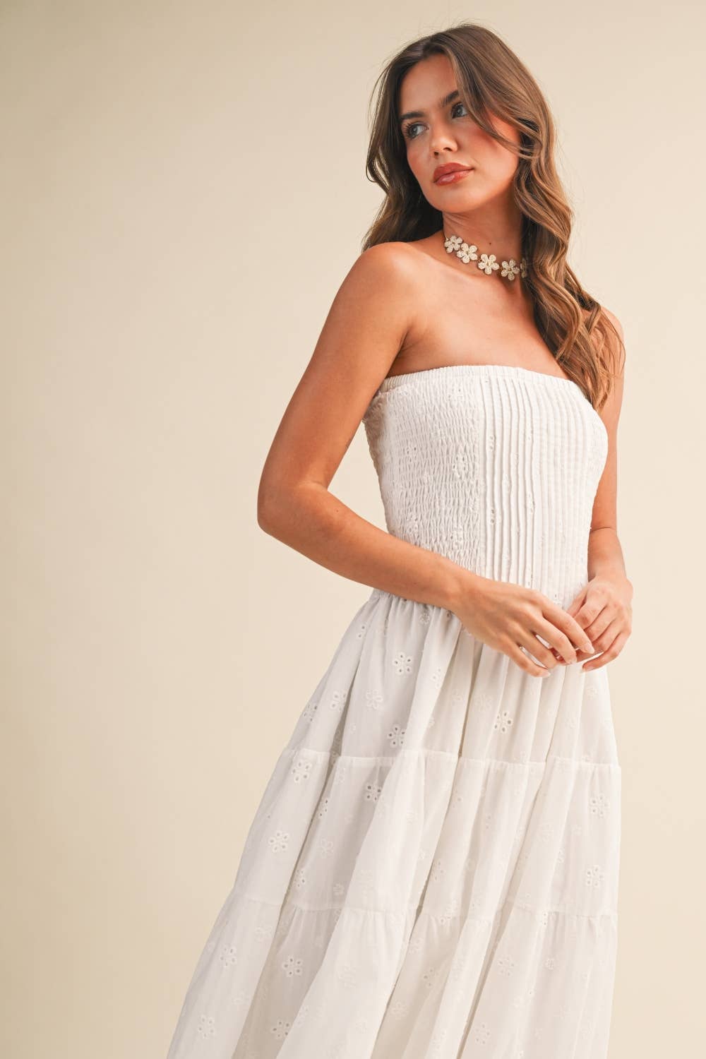 ID9542 PLEATED DETAIL LAYERED MIDI DRESS