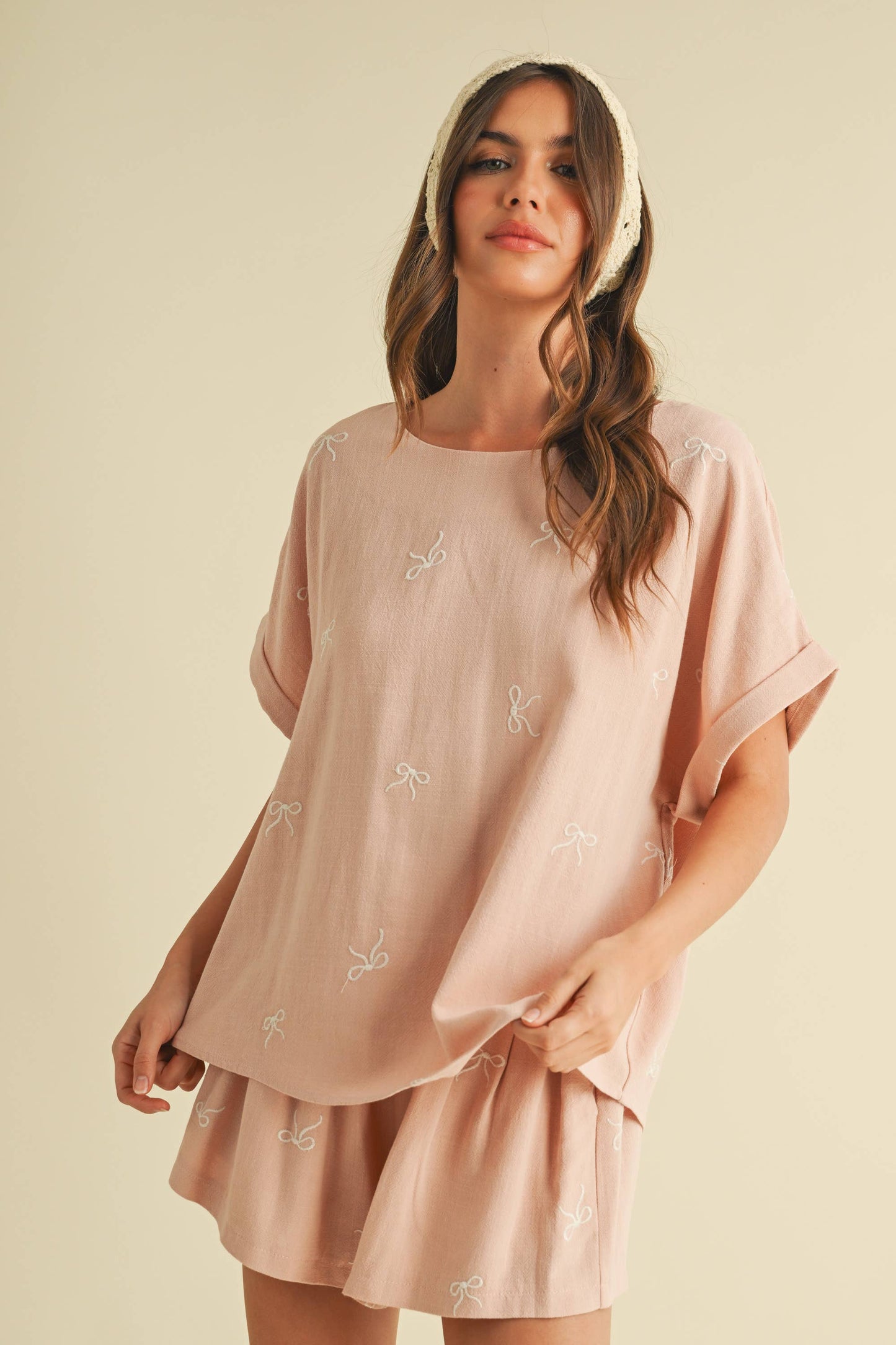 IST1598-H OVERSIZED SHORT SLEEVE TOP WITH BELTED SHORTS SET