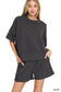 Black Ribbed Round Neck Waist Banded Tee & Shorts Set